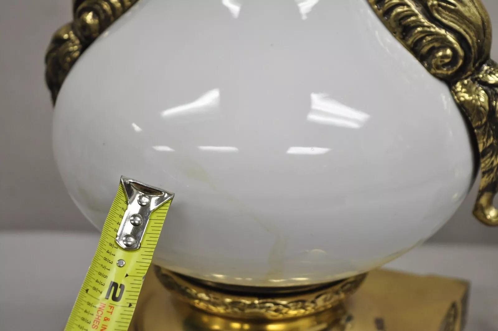 Vintage French Empire Neoclassical White Porcelain Brass Ormolu Table Lamp Pair For Sale 3