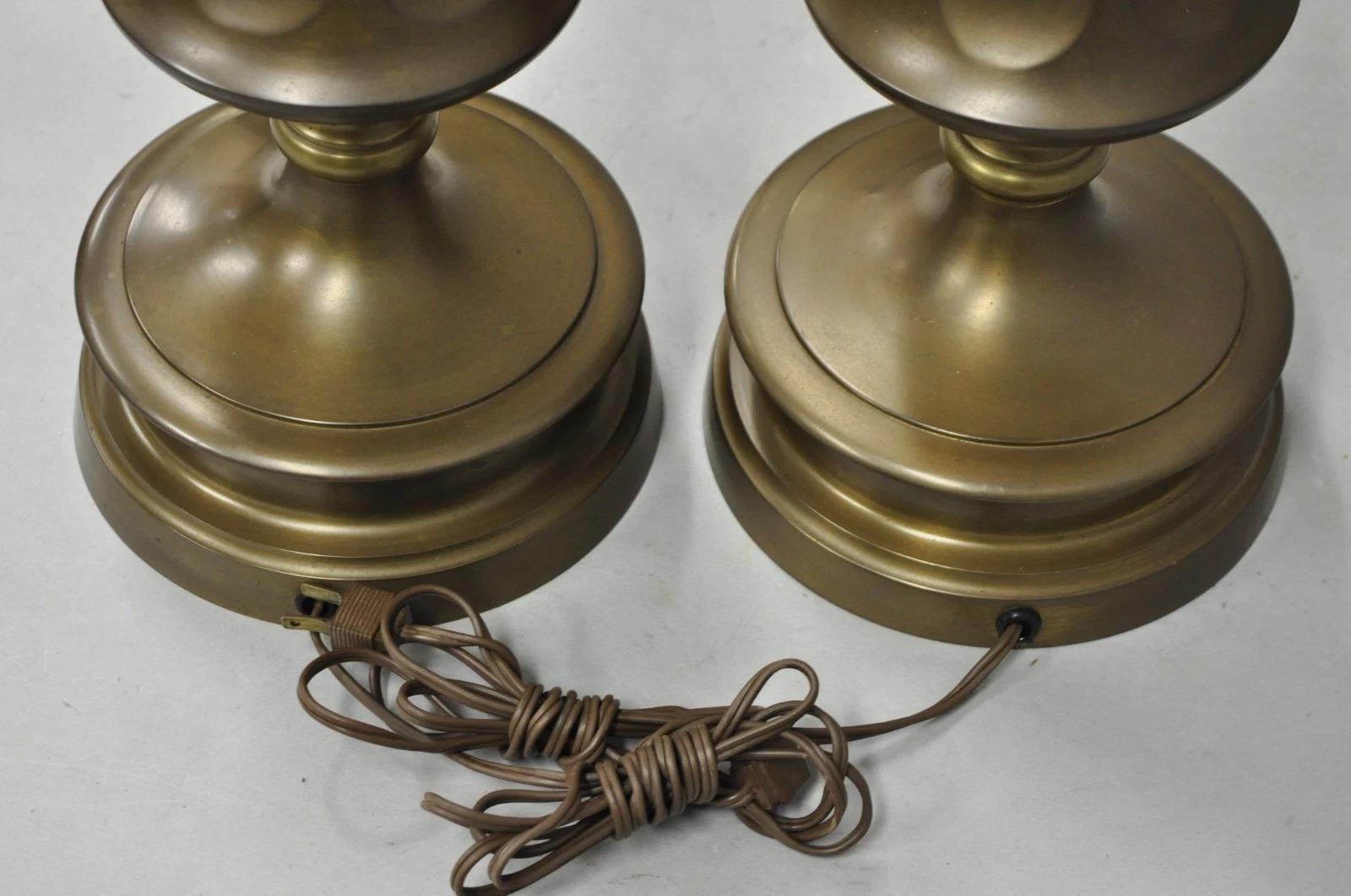 Vintage French Empire Patinated Bronze Brass Column Table Lamps by Wildwood Pair For Sale 5