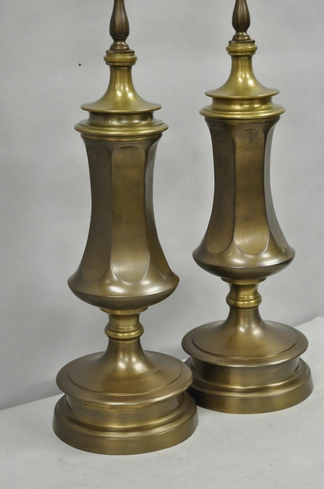 Vintage French Empire Patinated Bronze Brass Column Table Lamps by Wildwood Pair For Sale 6