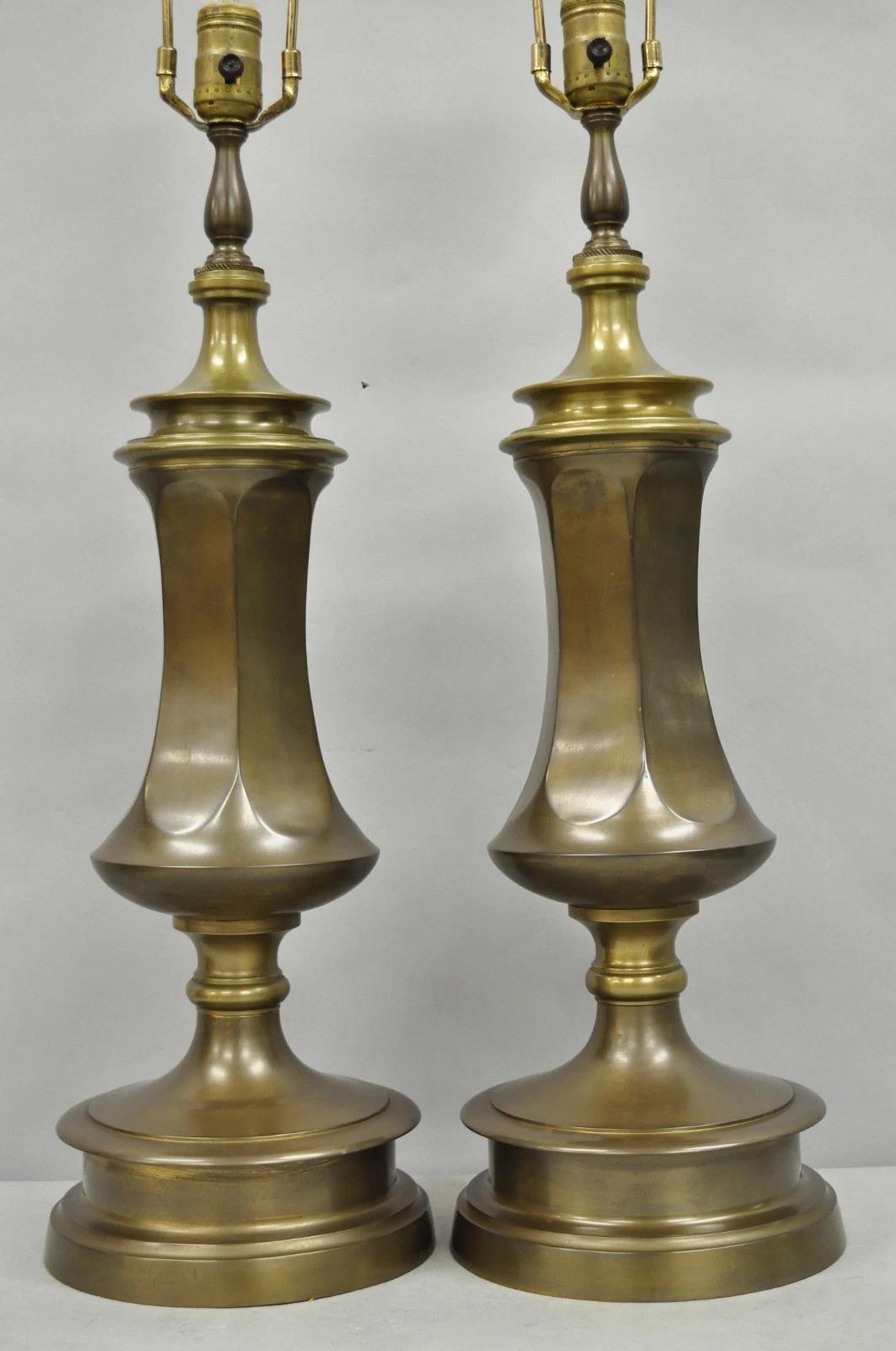 Unknown Vintage French Empire Patinated Bronze Brass Column Table Lamps by Wildwood Pair For Sale