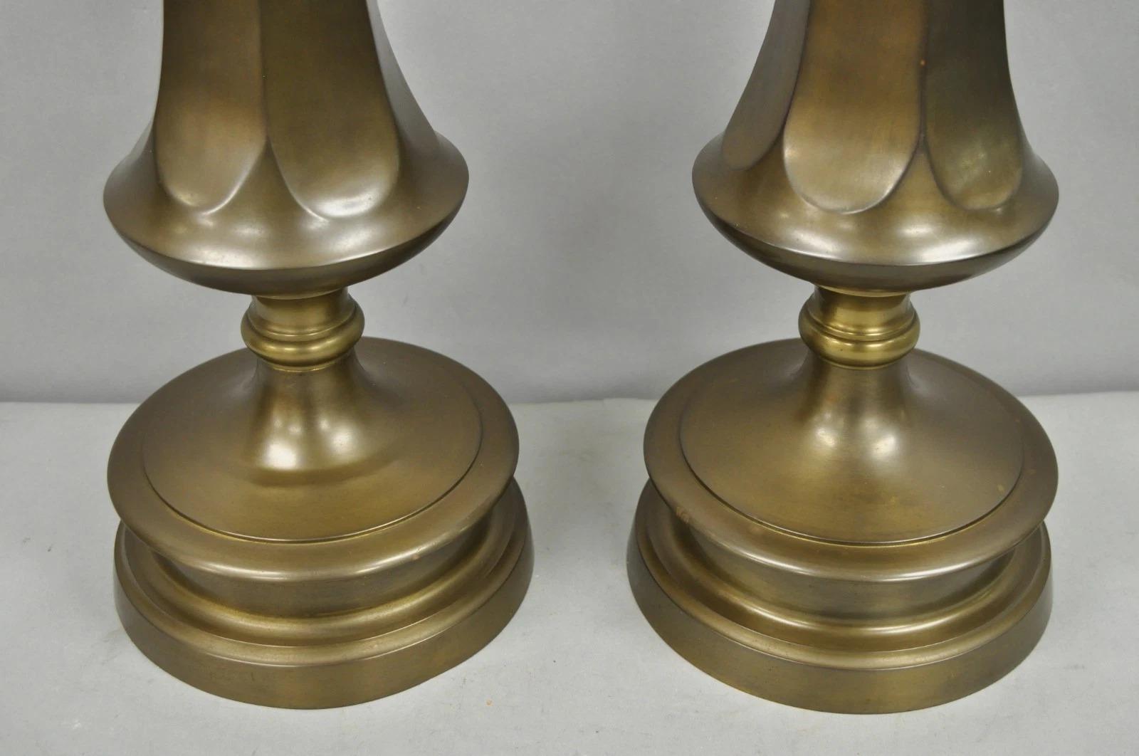 Vintage French Empire Patinated Bronze Brass Column Table Lamps by Wildwood Pair In Good Condition For Sale In Philadelphia, PA