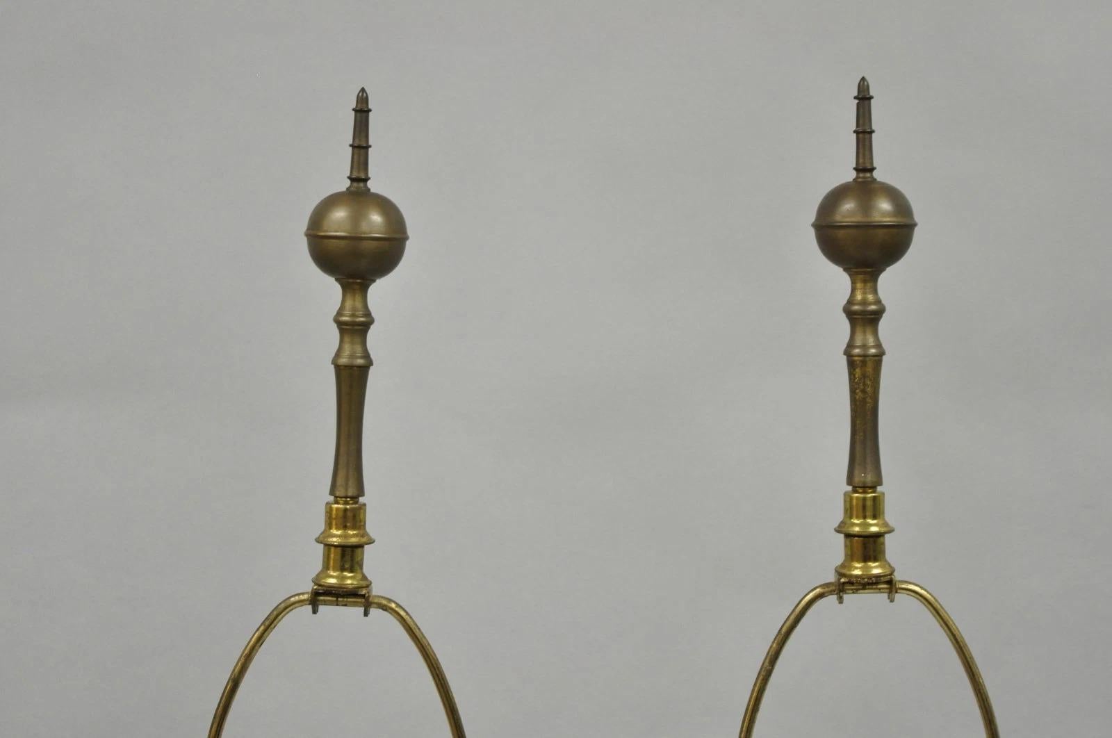 20th Century Vintage French Empire Patinated Bronze Brass Column Table Lamps by Wildwood Pair For Sale