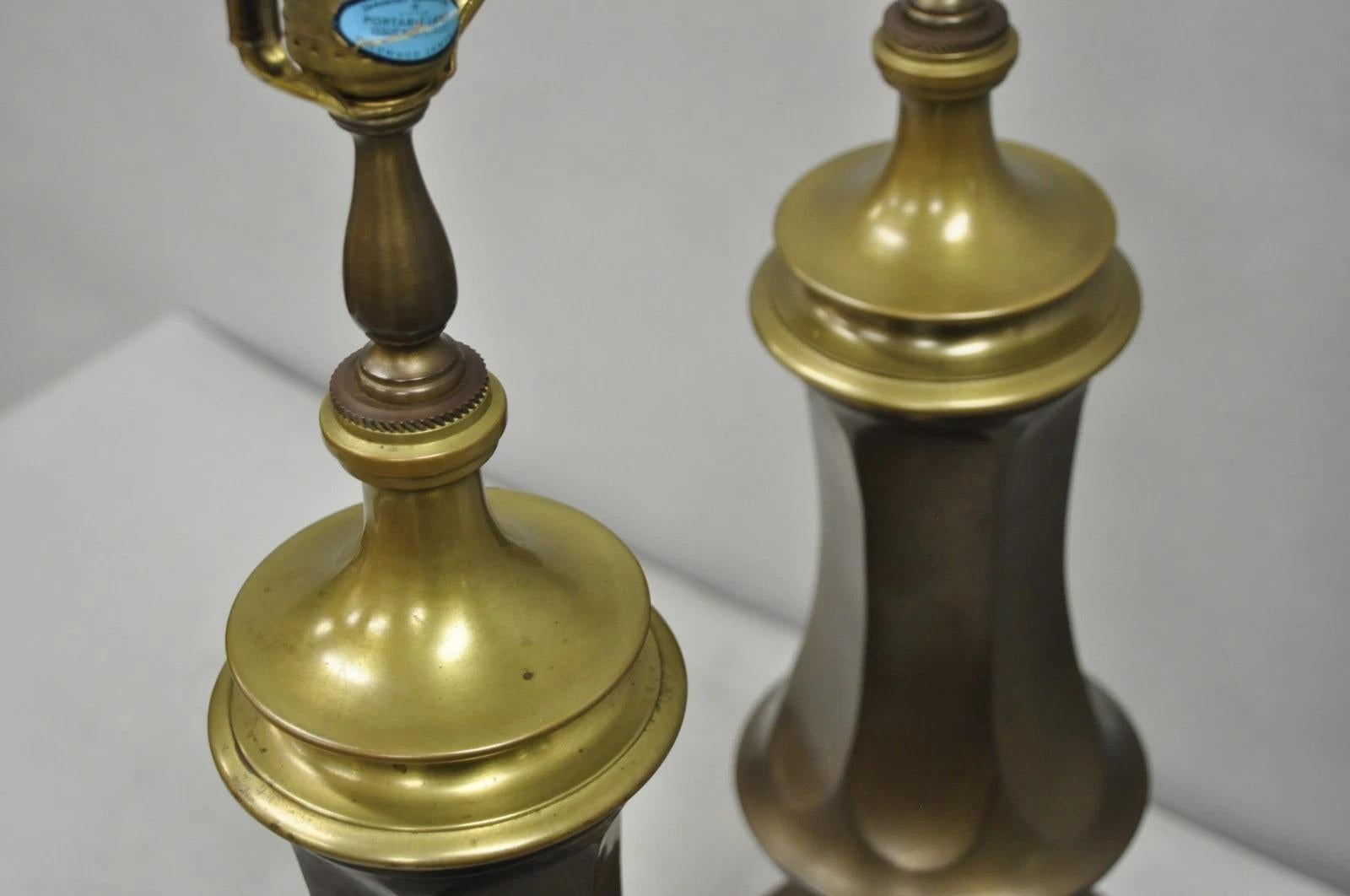 Vintage French Empire Patinated Bronze Brass Column Table Lamps by Wildwood Pair For Sale 2