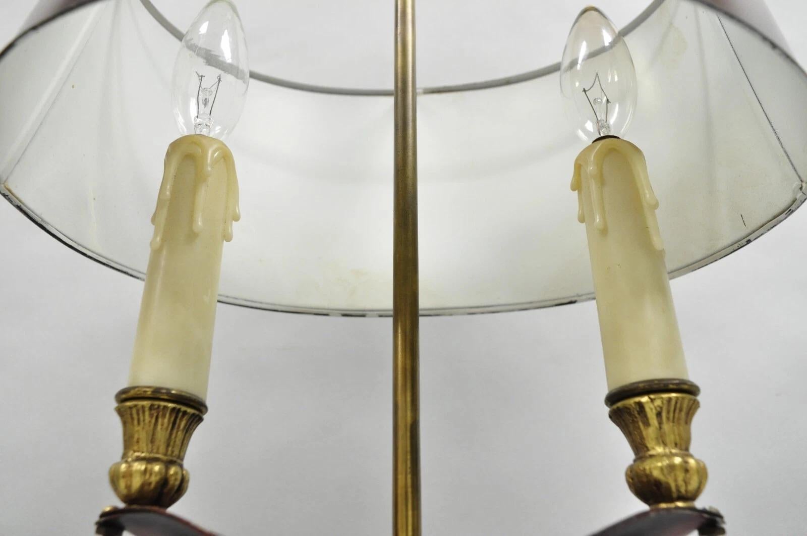 Vintage French Empire Red Painted Tole Metal Bouillotte Desk Table Lamp w/ Shade For Sale 2