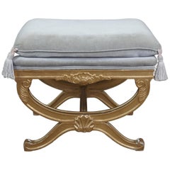 Vintage French Empire Regency Style Gold Vanity Stool Scalloped Bench Seat