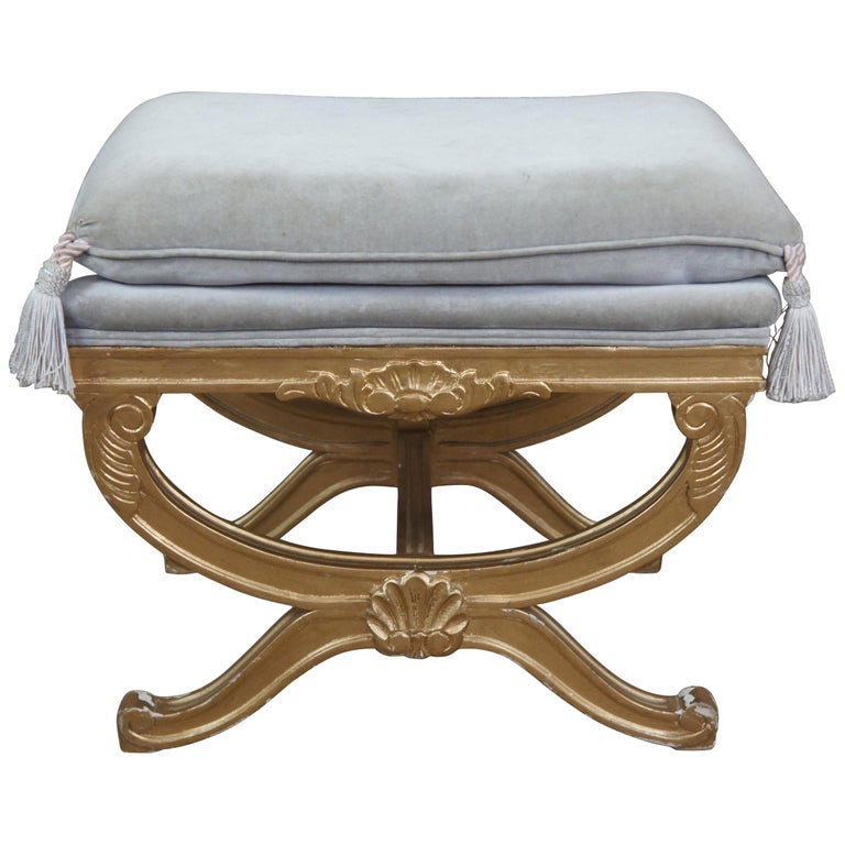 Gold Vanity Stool Scalloped Bench Seat, Vintage Vanity Bench Stool