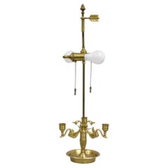 Vintage French Empire Regency Style Triple Swan Candelabra Bouillotte Desk Lamp