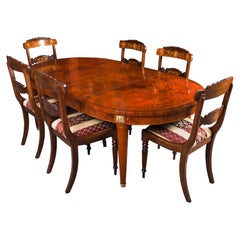 Vintage French Empire Revival Burr Walnut Dining Table & 6 Chairs 20th Century