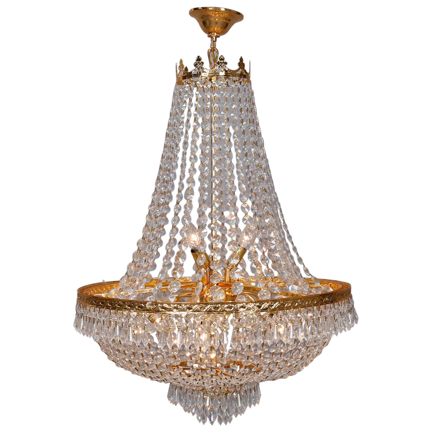 Vintage French Empire Sac a Pearl Crystal and Gilt Metal Chandelier