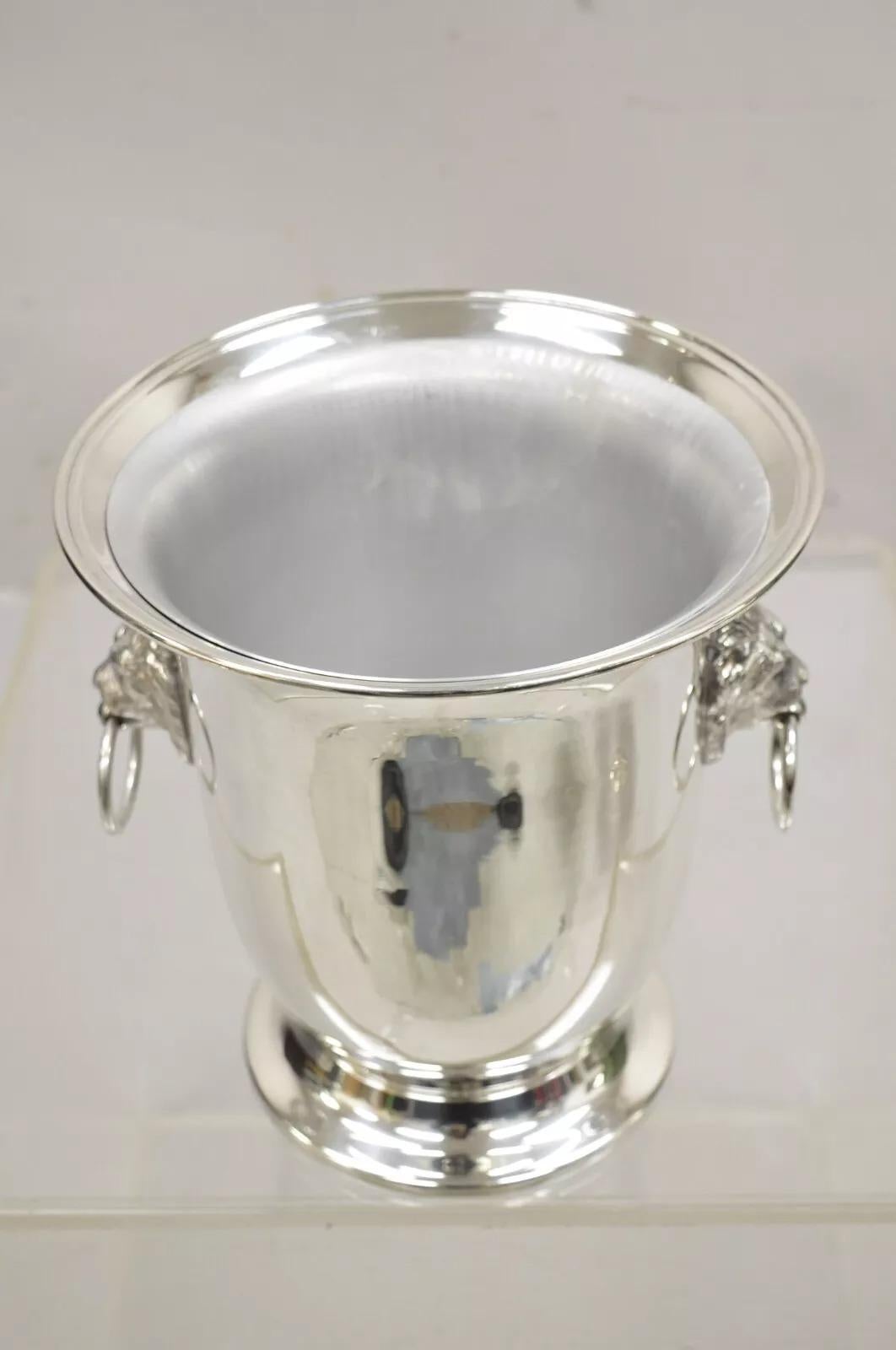 Vintage French Empire Silver Plated Champagne Chiller Ice Bucket w/ Lion Heads In Good Condition For Sale In Philadelphia, PA