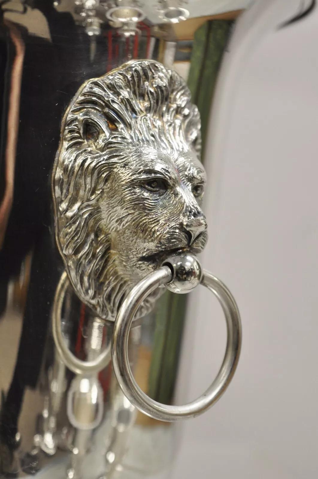 Vintage French Empire Silver Plated Champagne Chiller Ice Bucket w/ Lion Heads For Sale 3