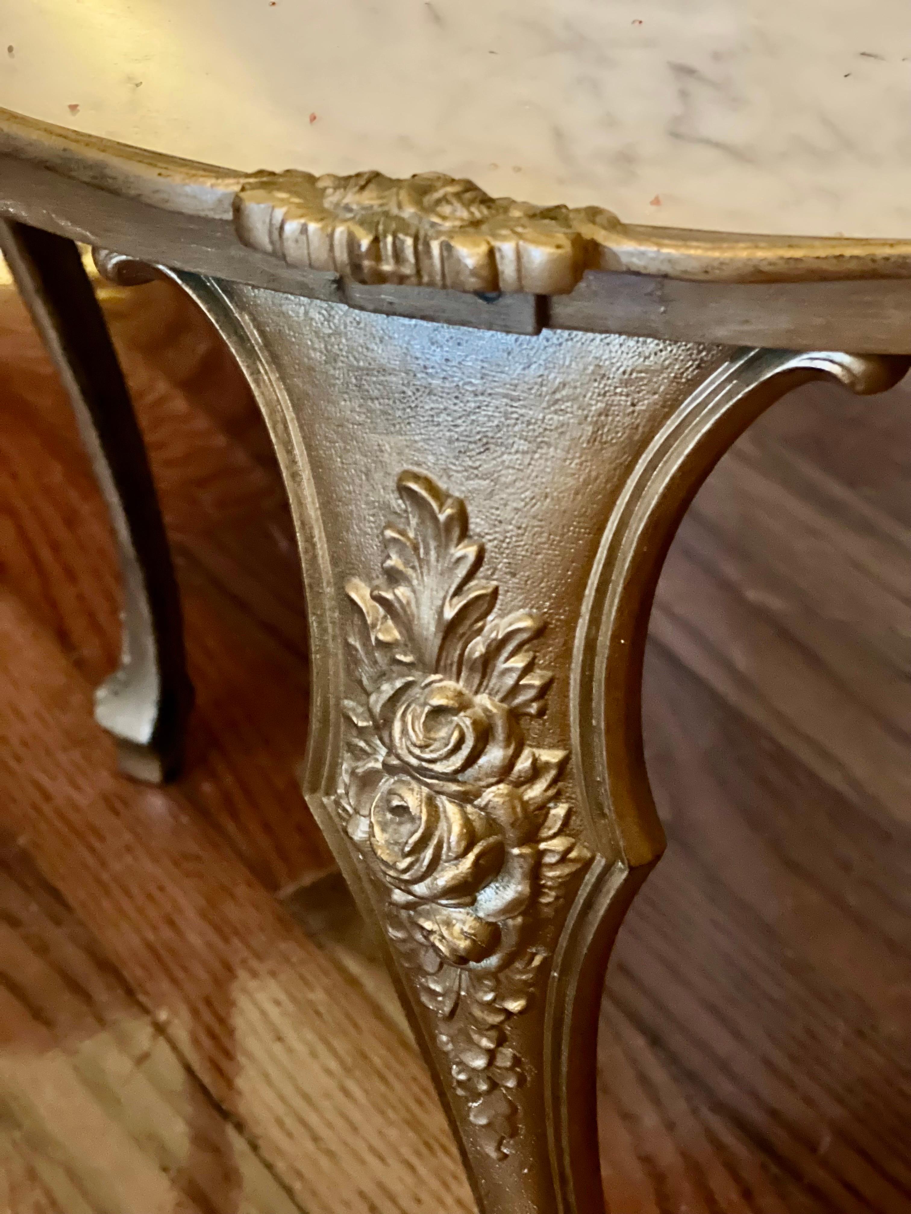 Vintage French Empire Solid Brass and Carrara Marble Top Coffee or Side Table For Sale 5