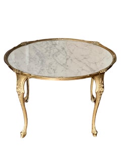 1930s French Brass and Marble Top Coffee or Side Table