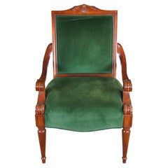 Vintage French Empire Style Upholstering Birch Upholstering Library Accent Arm Chair Green