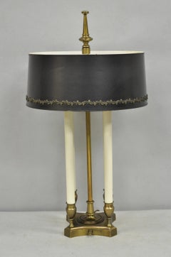 Vintage French Empire Style Brass Candlestick Bouillotte Desk Table Lamp