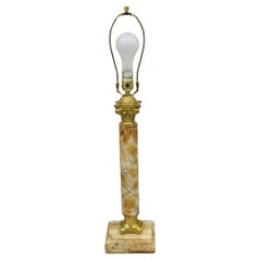 Vintage French Empire Style Brown Marble Corinthian Column Brass Table Lamp