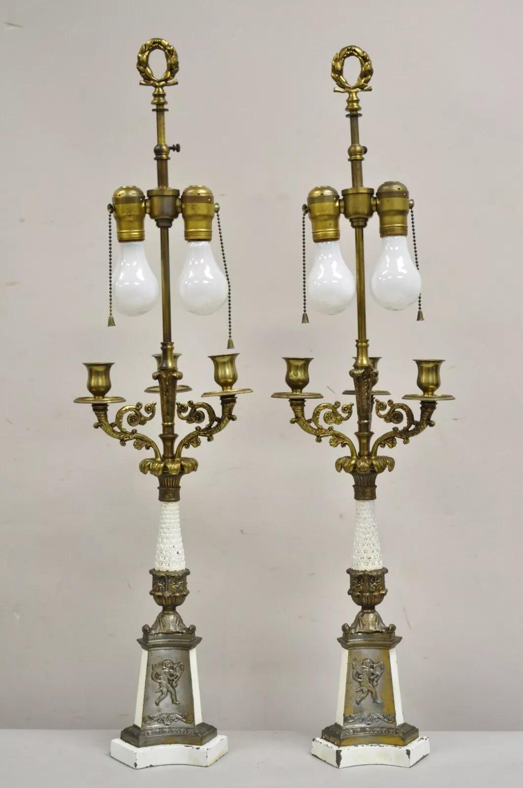 Lampade da tavolo in ottone a candelabro in stile impero francese d'epoca - una coppia in vendita 5