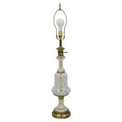 Vintage French Empire Style Crystal Glass Column Brass "Oil Lamp" Table Lamp