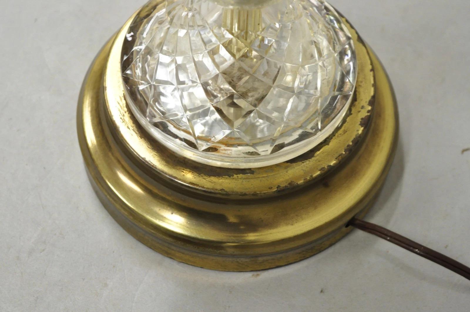 Vintage French Empire Style Crystal Glass Pineapple Column Brass Table Lamp For Sale 5