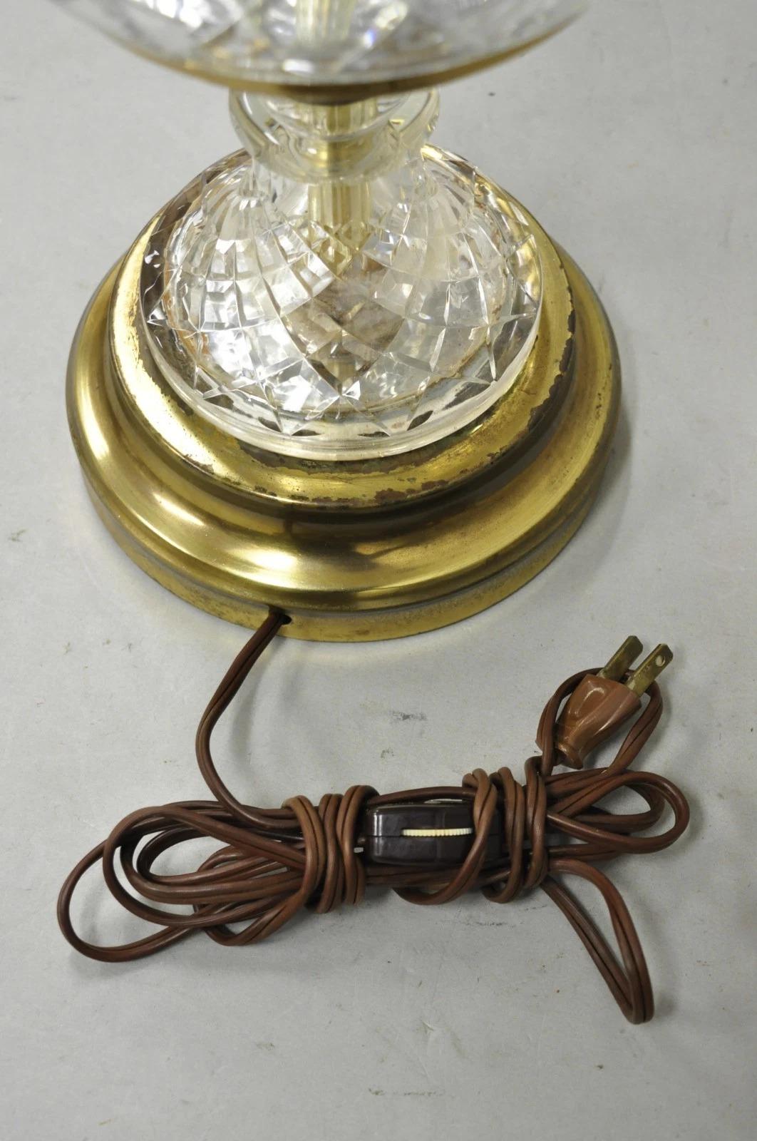 Vintage French Empire Style Crystal Glass Pineapple Column Brass Table Lamp For Sale 6