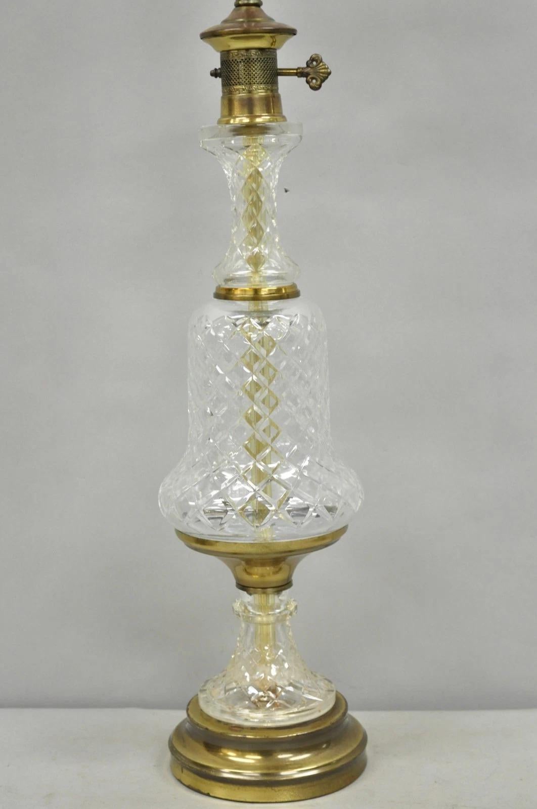 Unknown Vintage French Empire Style Crystal Glass Pineapple Column Brass Table Lamp For Sale