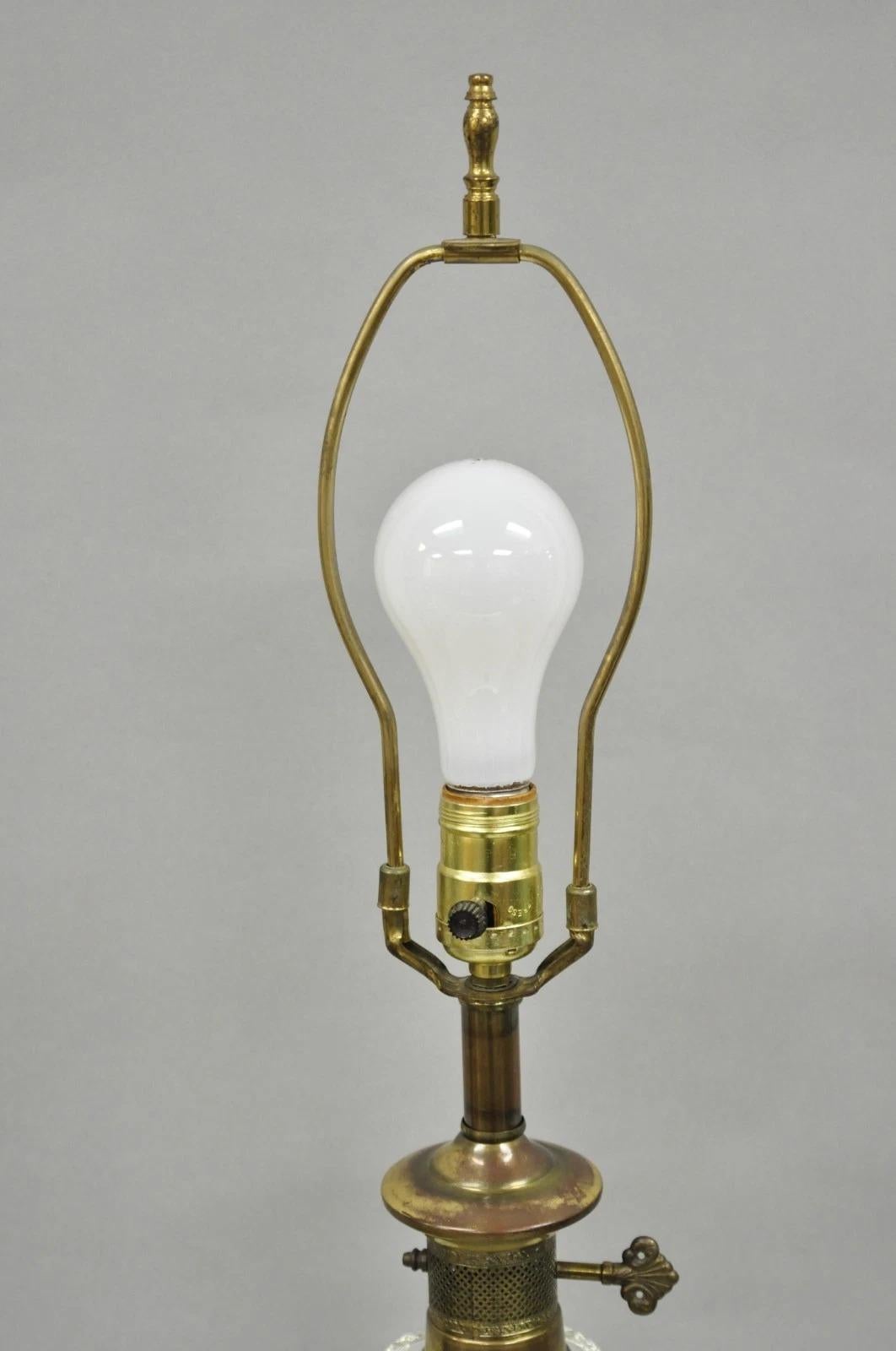 Vintage French Empire Style Crystal Glass Pineapple Column Brass Table Lamp For Sale 2