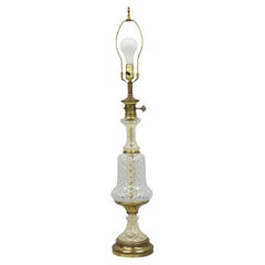Vintage French Empire Style Crystal Glass Pineapple Column Brass Table Lamp