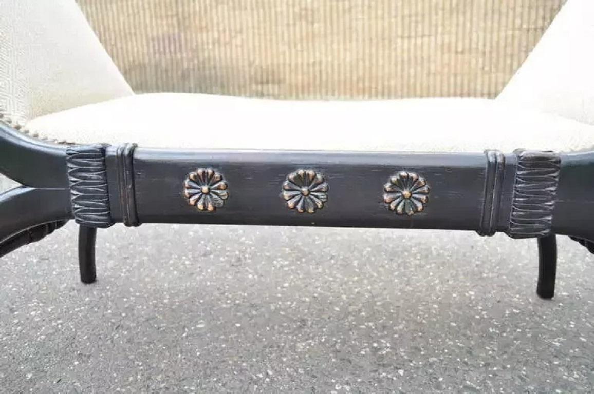 Sconosciuto Panchina imbottita in stile impero francese Curule X-Frame in legno intagliato nero vintage in vendita