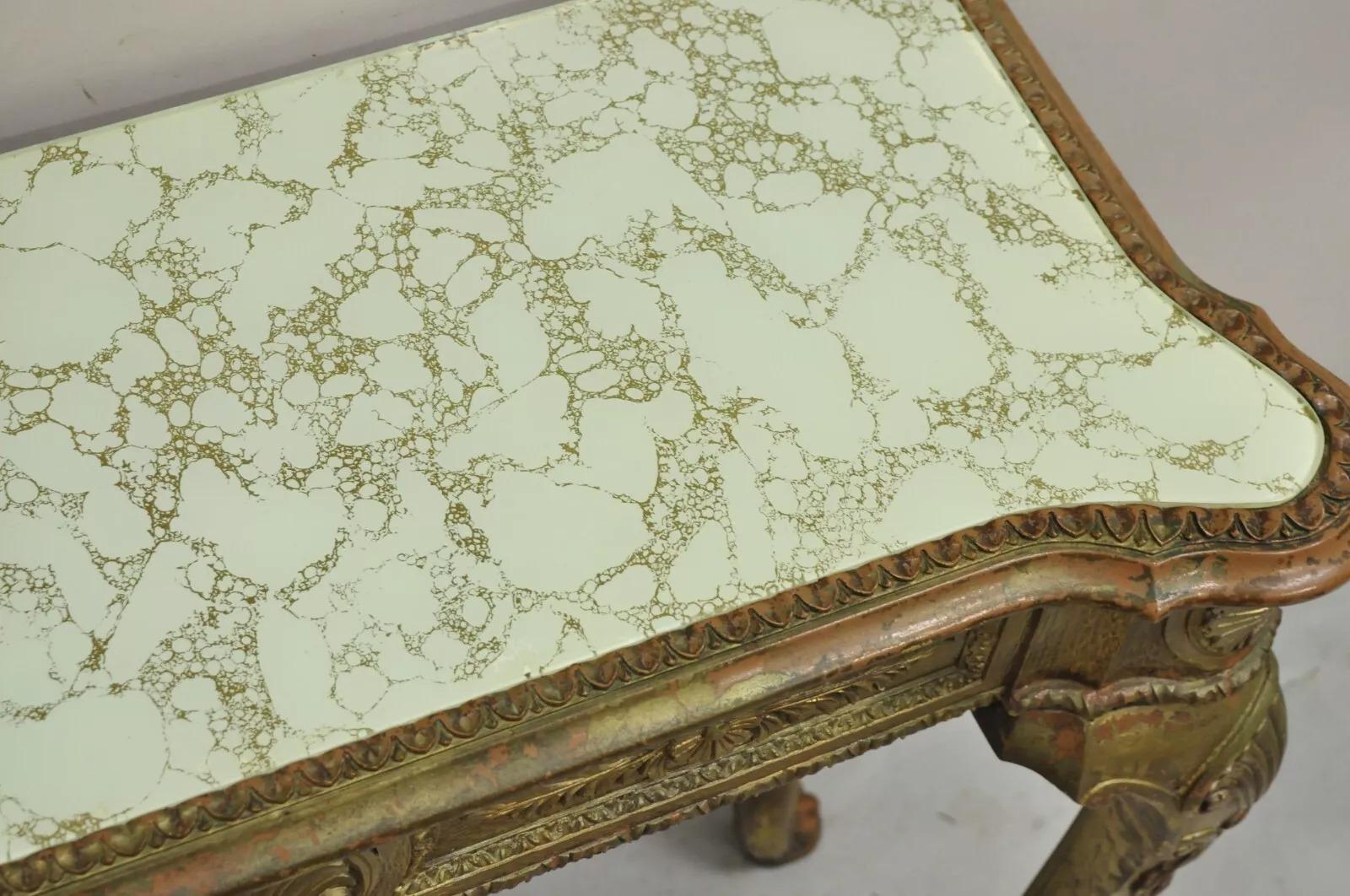 Vintage Französisch Empire-Stil Distressed Gold Giltwood Halle Tisch Konsole im Angebot 4