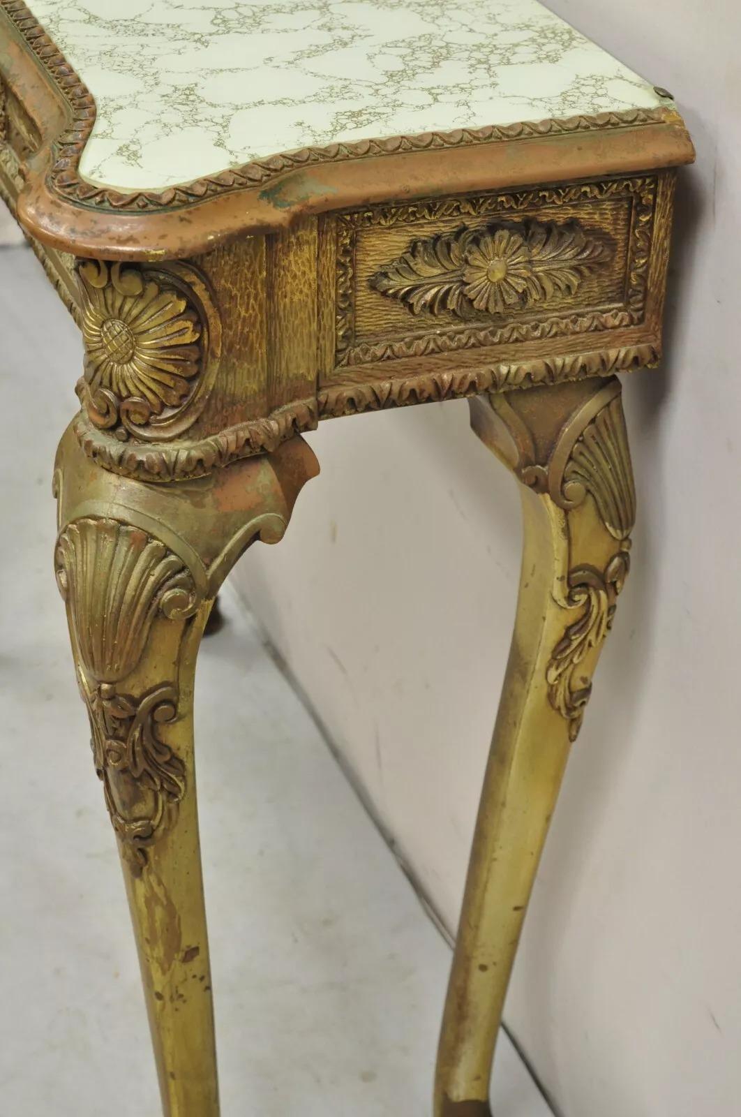 Vintage Französisch Empire-Stil Distressed Gold Giltwood Halle Tisch Konsole im Angebot 5