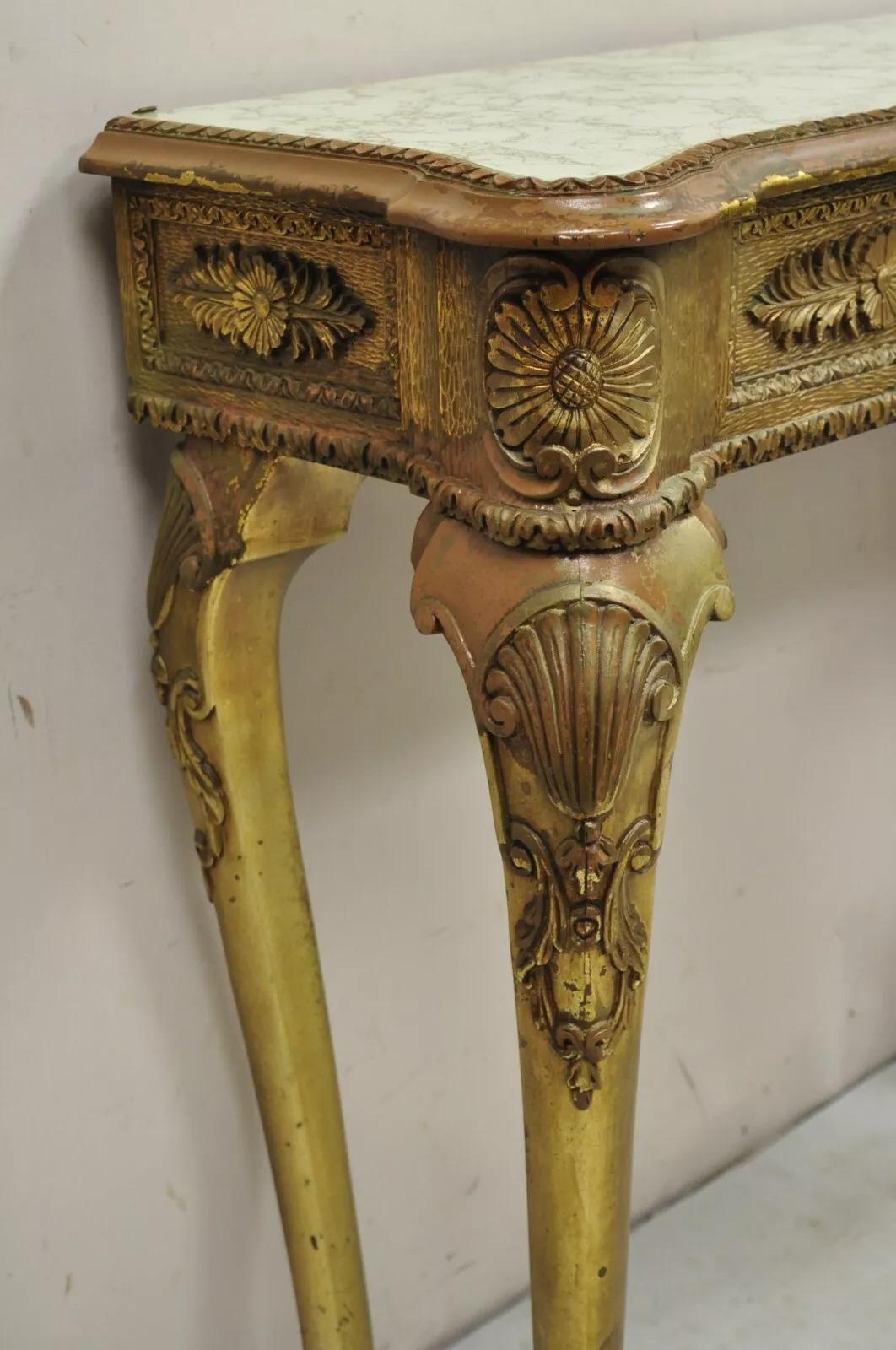 Vintage Französisch Empire-Stil Distressed Gold Giltwood Halle Tisch Konsole im Angebot 6