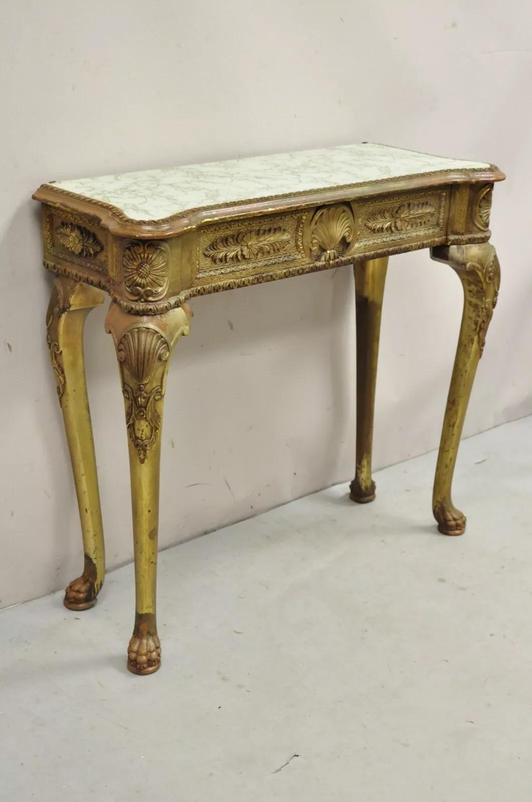 Vintage Französisch Empire-Stil Distressed Gold Giltwood Halle Tisch Konsole (Unbekannt) im Angebot