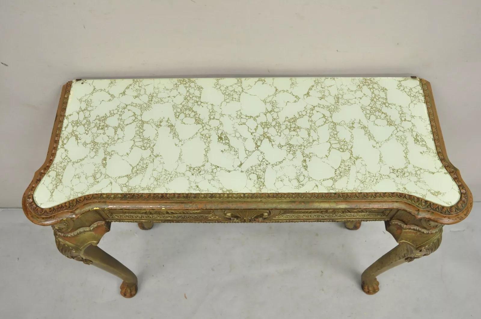Vintage Französisch Empire-Stil Distressed Gold Giltwood Halle Tisch Konsole (20. Jahrhundert) im Angebot