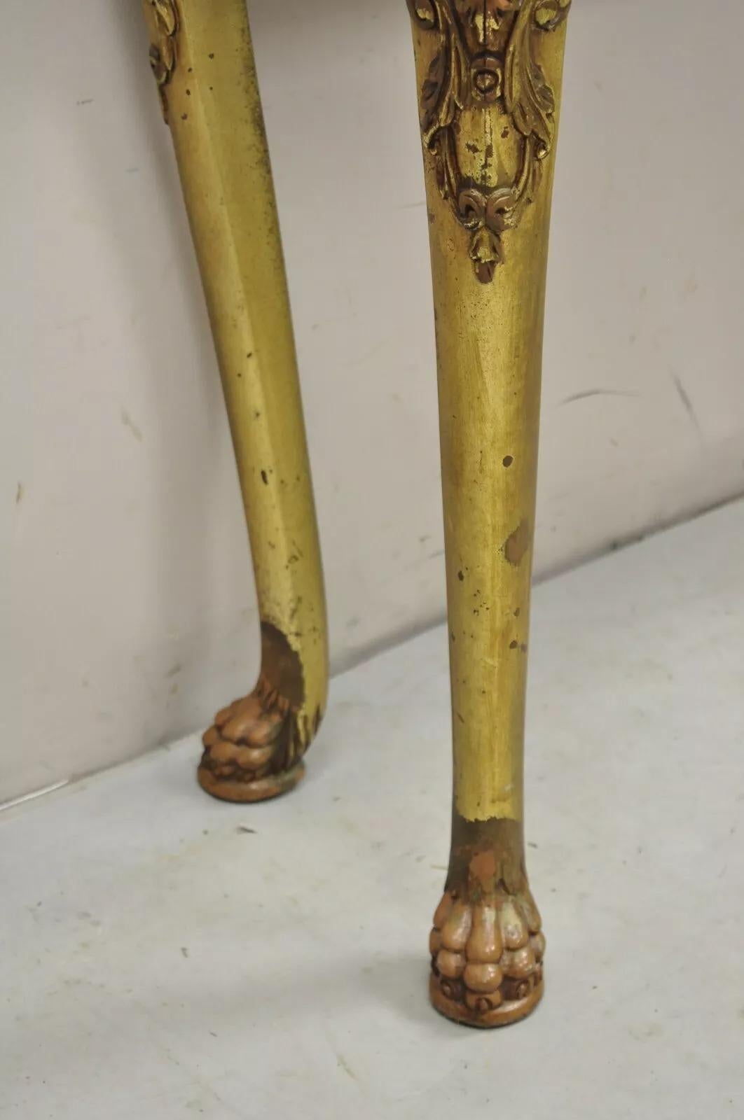 Vintage Französisch Empire-Stil Distressed Gold Giltwood Halle Tisch Konsole (Glas) im Angebot