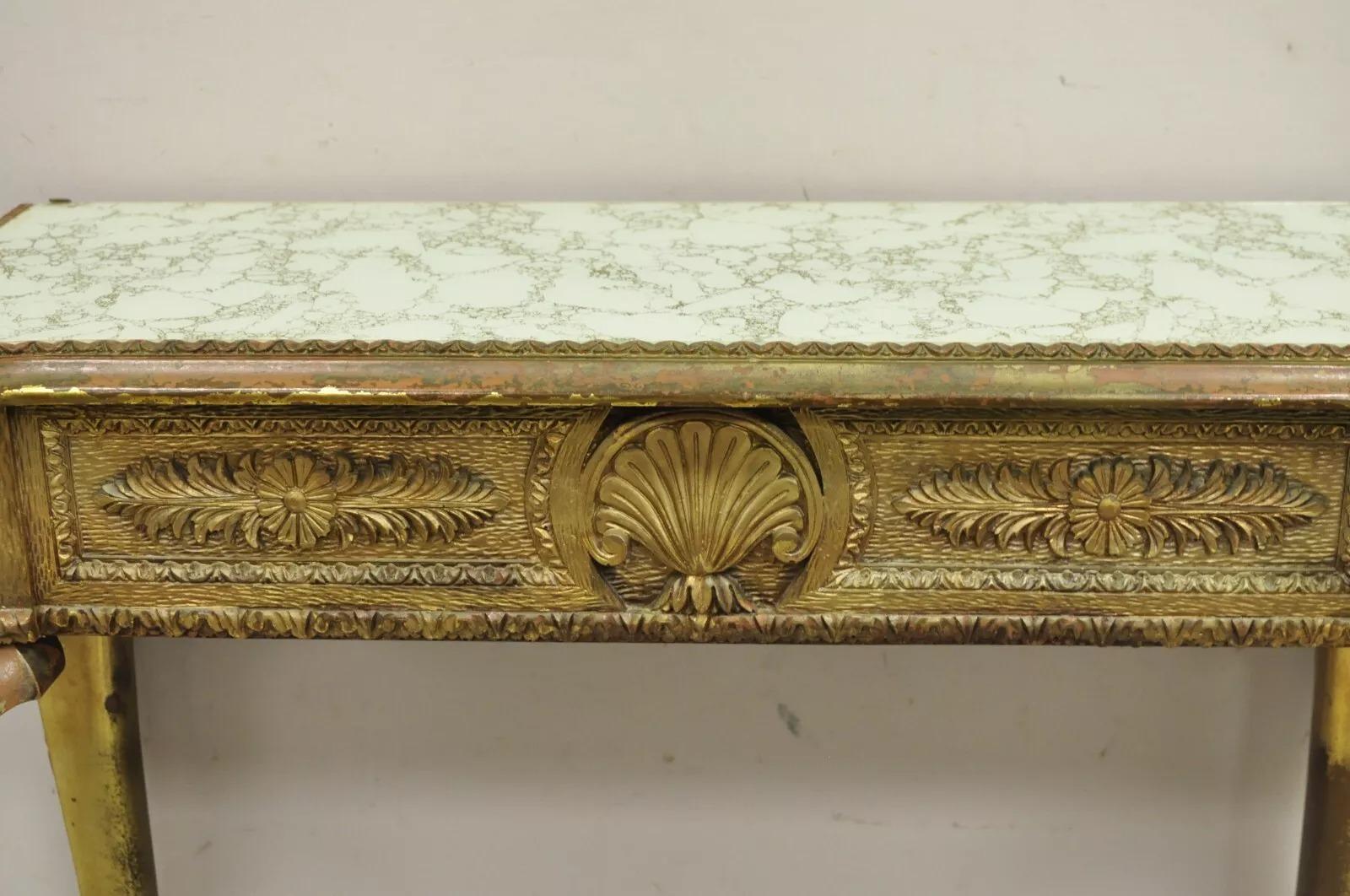 Vintage Französisch Empire-Stil Distressed Gold Giltwood Halle Tisch Konsole im Angebot 1