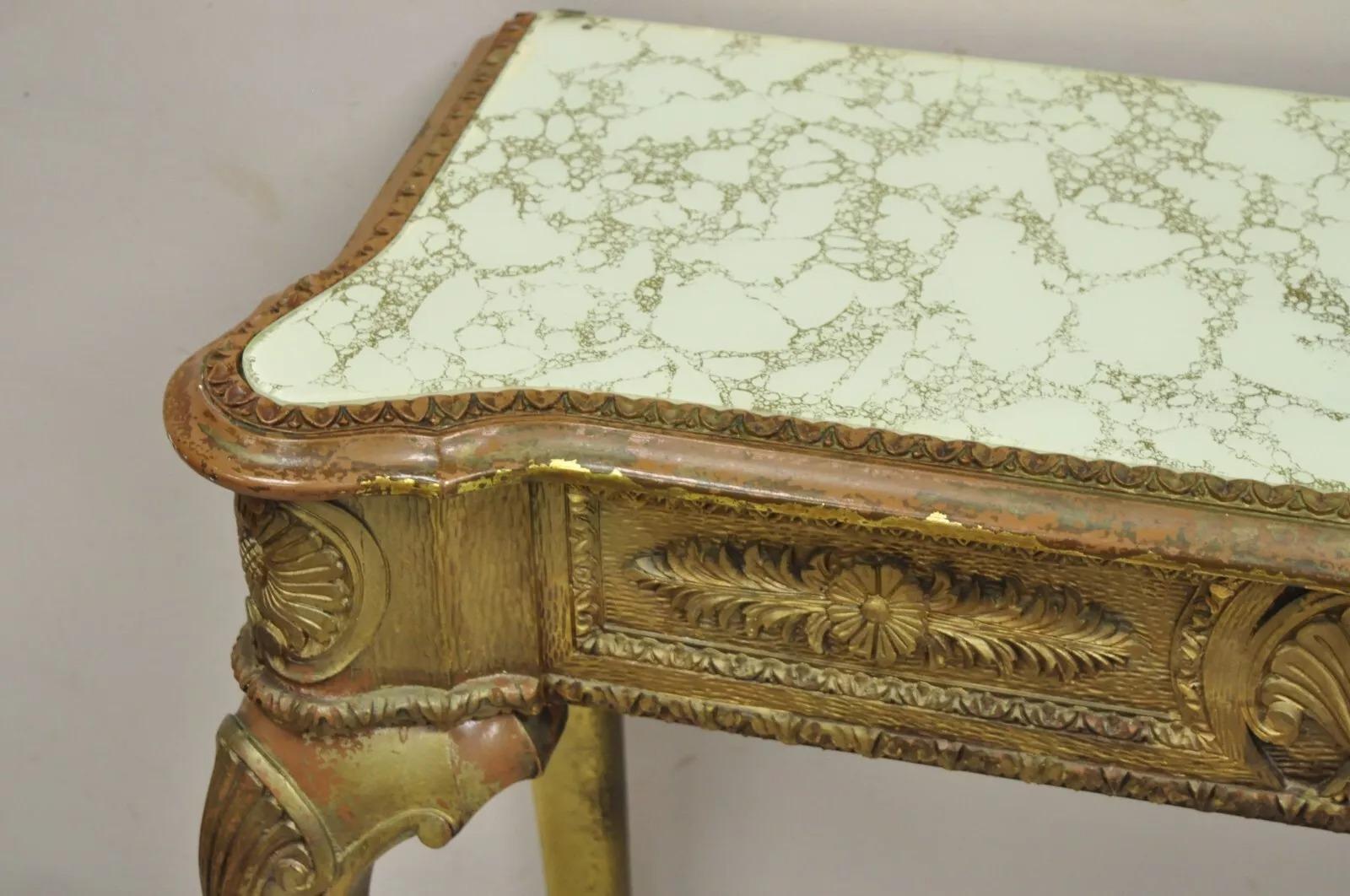 Vintage Französisch Empire-Stil Distressed Gold Giltwood Halle Tisch Konsole im Angebot 2