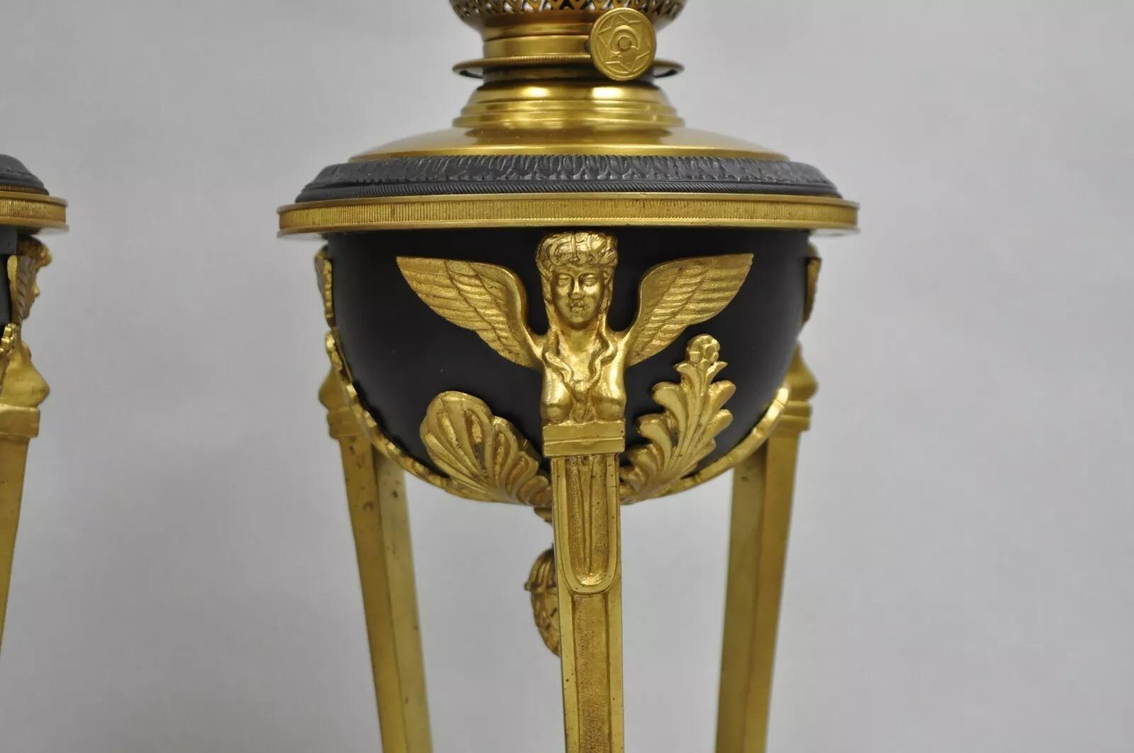 Unknown Vintage French Empire Style Figural Woman Black & Gold Brass Table Lamps - Pair For Sale