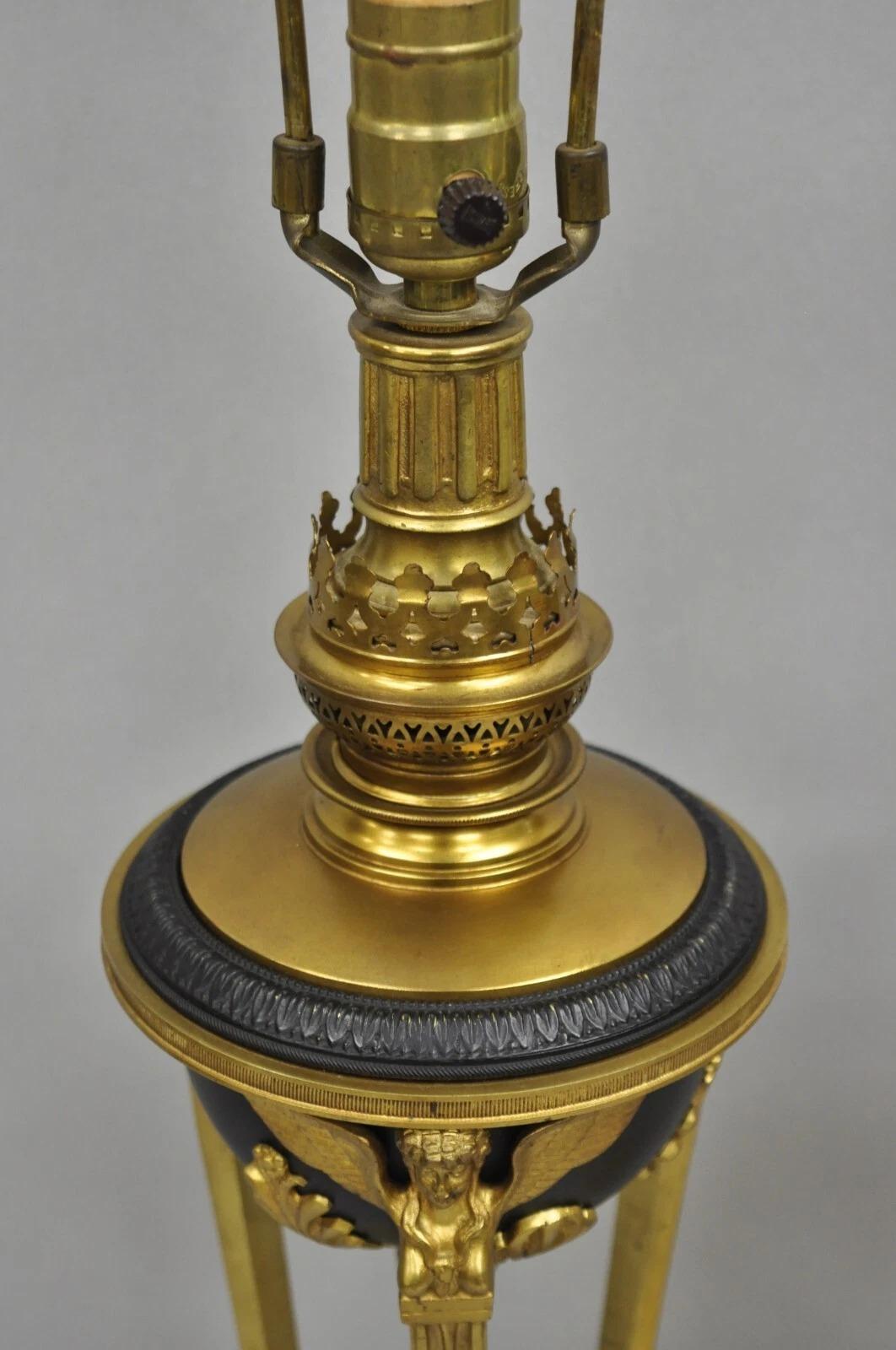 20th Century Vintage French Empire Style Figural Woman Black & Gold Brass Table Lamps - Pair For Sale