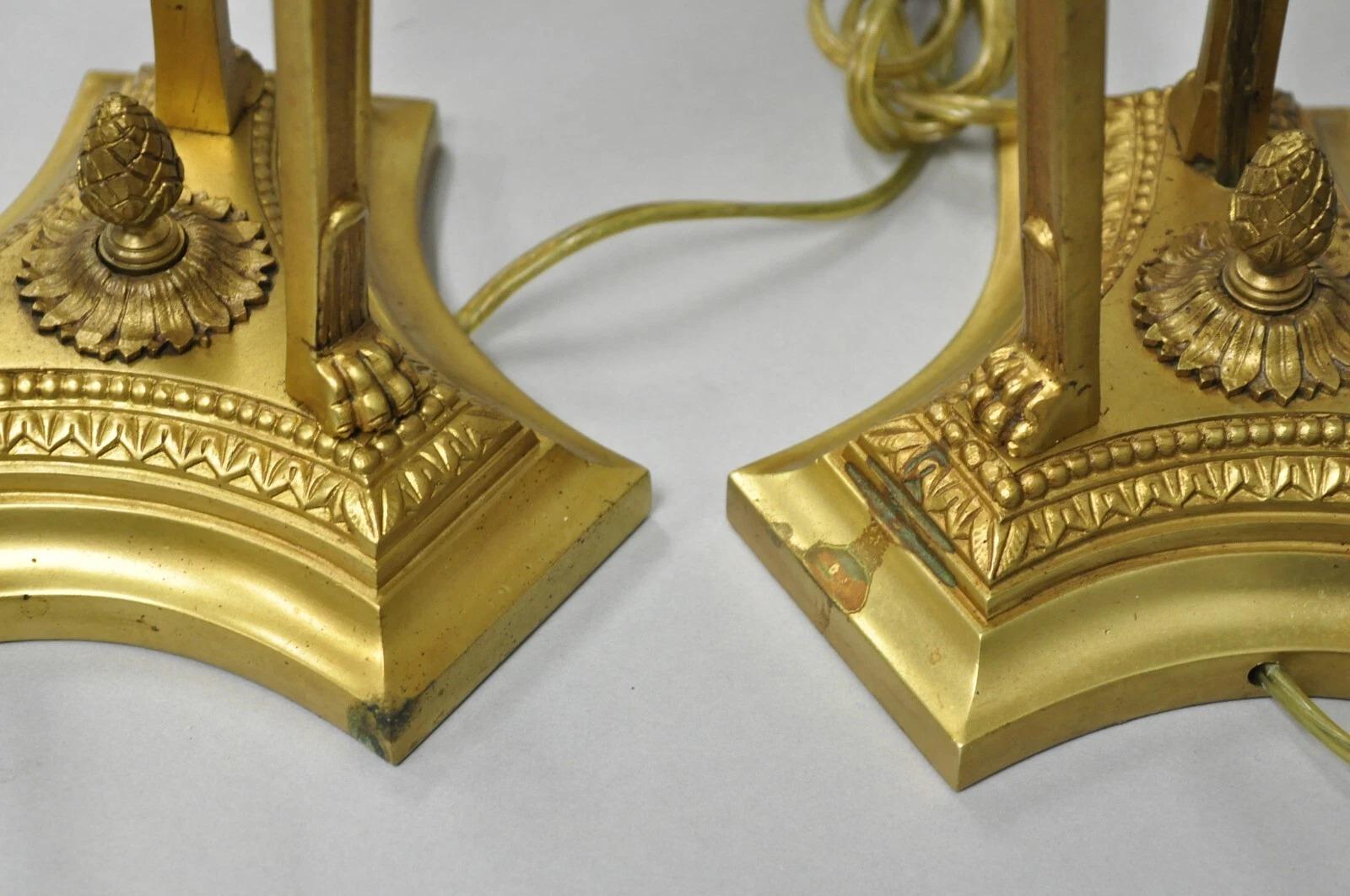 Vintage French Empire Style Figural Woman Black & Gold Brass Table Lamps - Pair For Sale 2