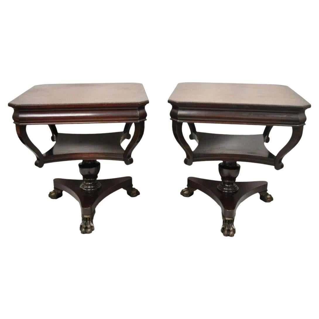 Vintage French Empire Style Mahogany 2 Tier Paw Feet Side End Tables - a Pair For Sale