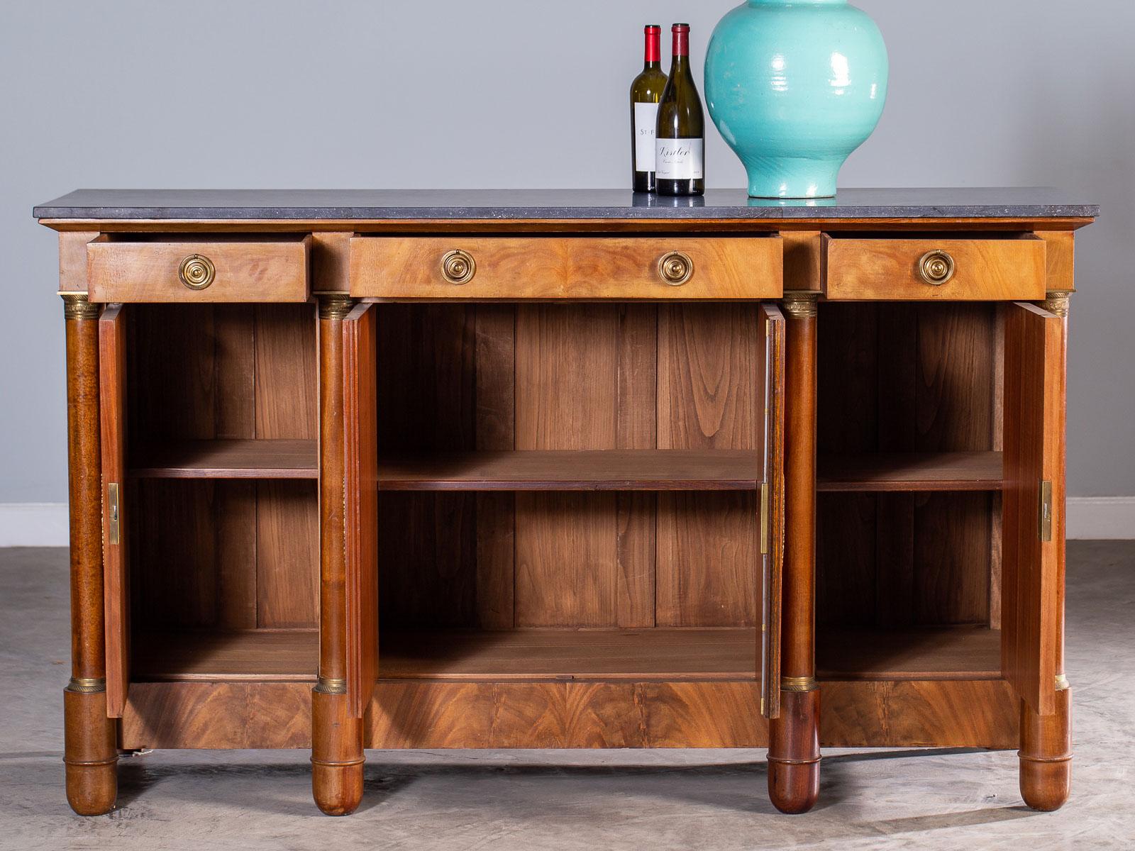 Vintage French Empire Style Mahogany Marble Top Buffet, circa 1920 In Good Condition In Houston, TX