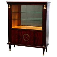 Vintage French Empire Style Mahogany & Ormolu China Cabinet, Circa 1930