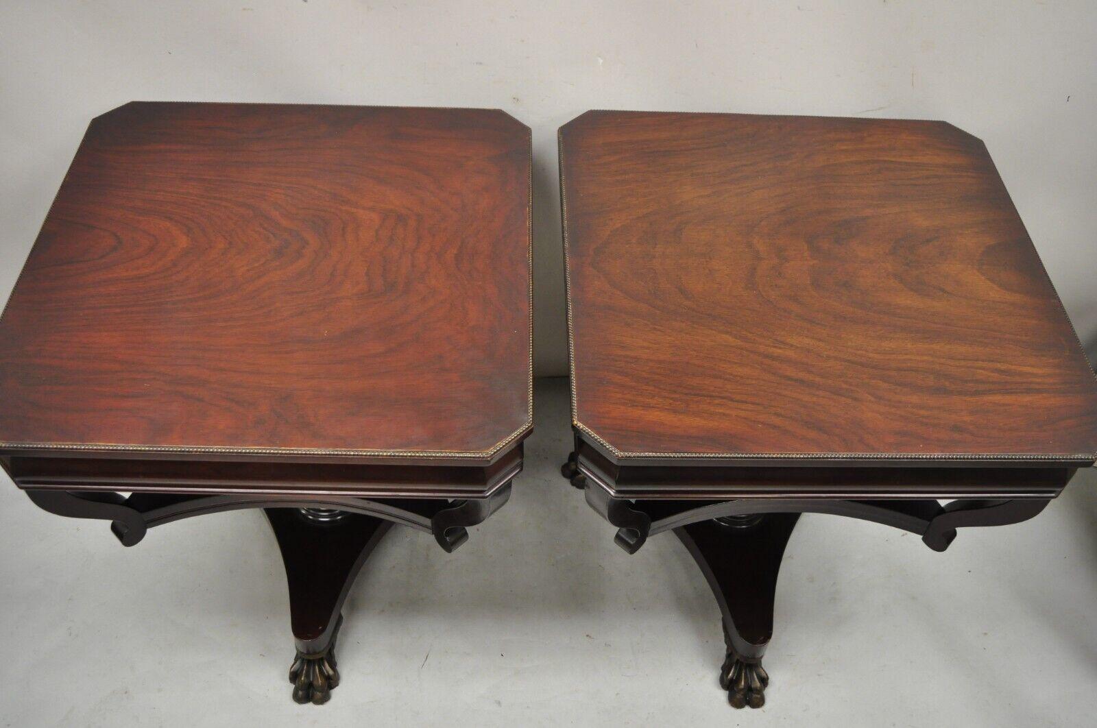 20th Century Vintage French Empire Style Mahogany Paw Feet Side Tables, a Pair For Sale