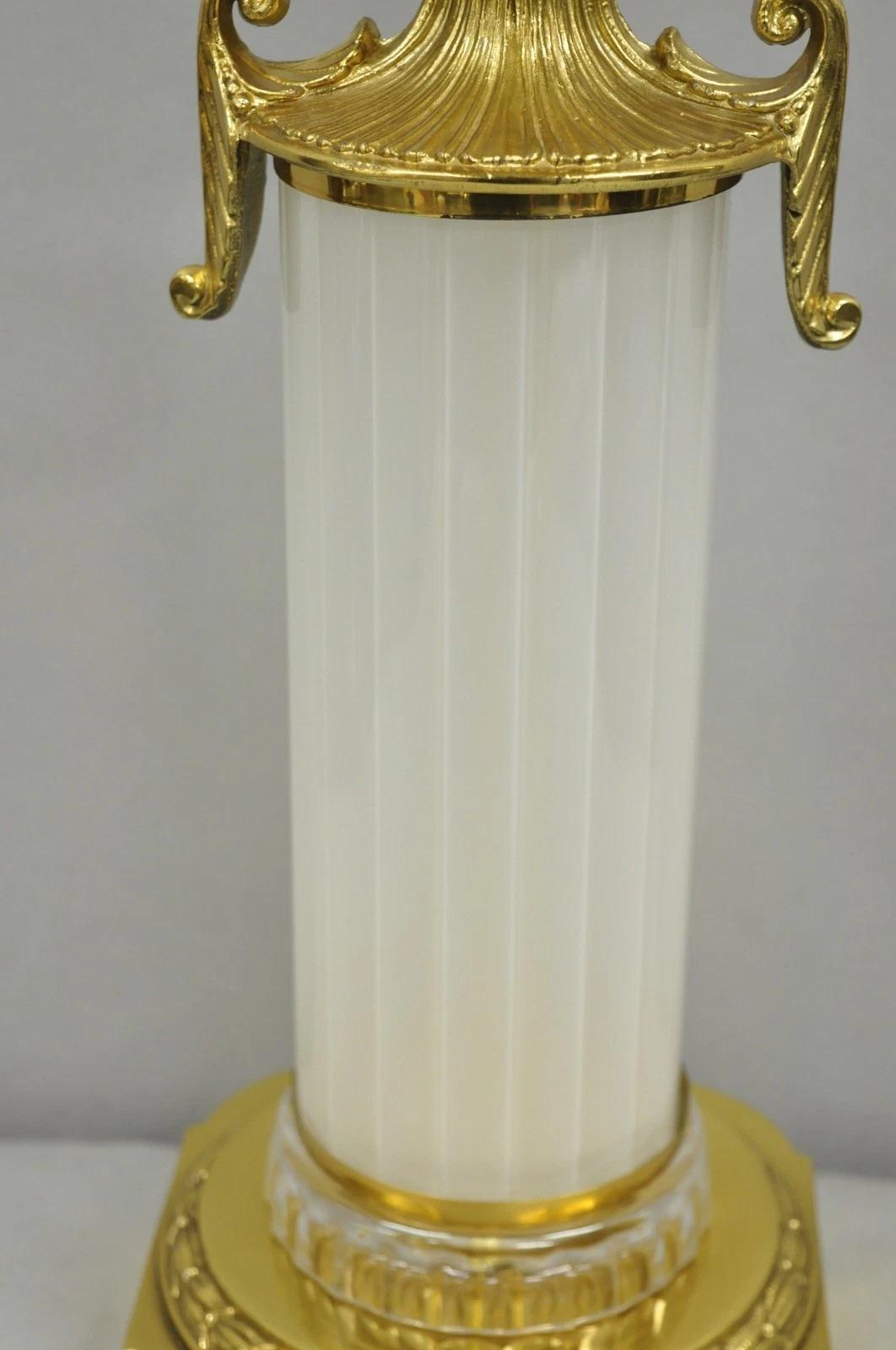 Vintage French Empire Style Ribbed Glass Column Gold Table Lamp Made in Poland Bon état - En vente à Philadelphia, PA