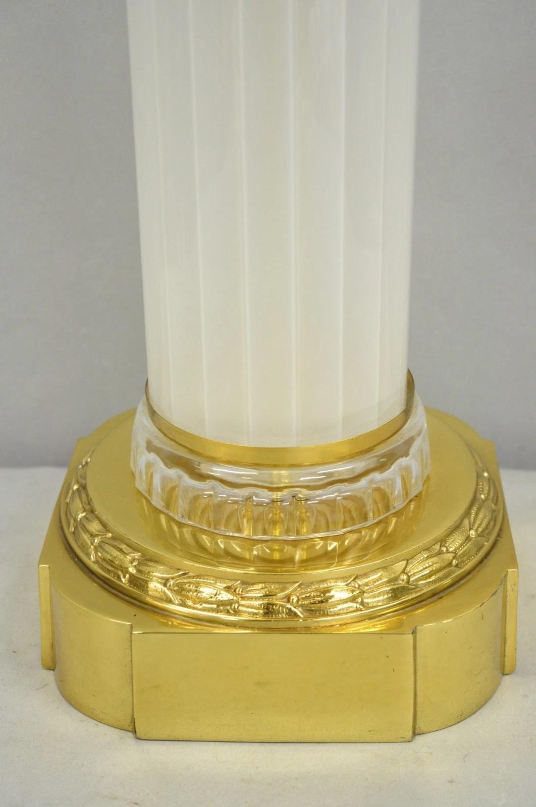 20ième siècle Vintage French Empire Style Ribbed Glass Column Gold Table Lamp Made in Poland en vente