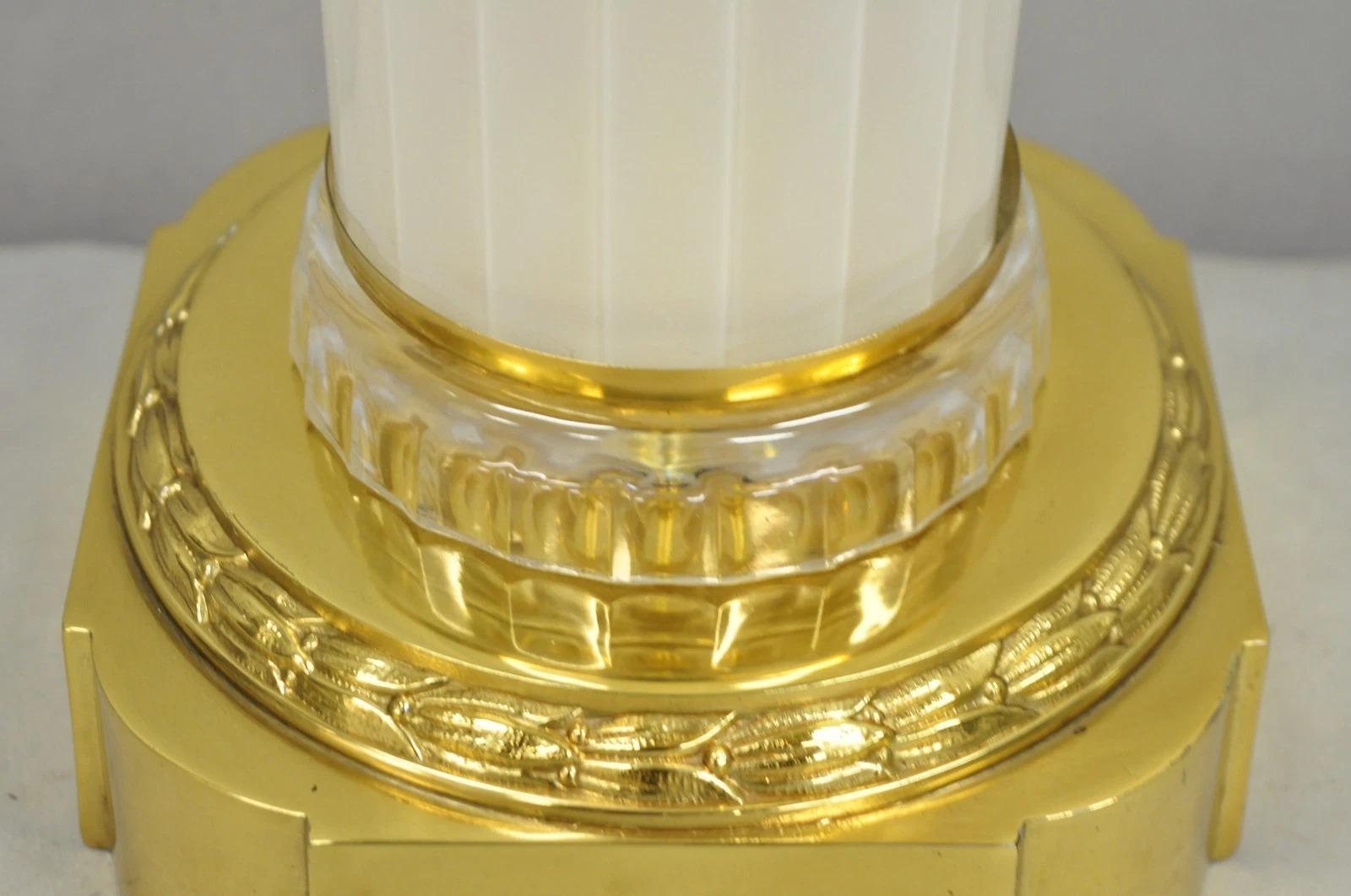 Métal Vintage French Empire Style Ribbed Glass Column Gold Table Lamp Made in Poland en vente