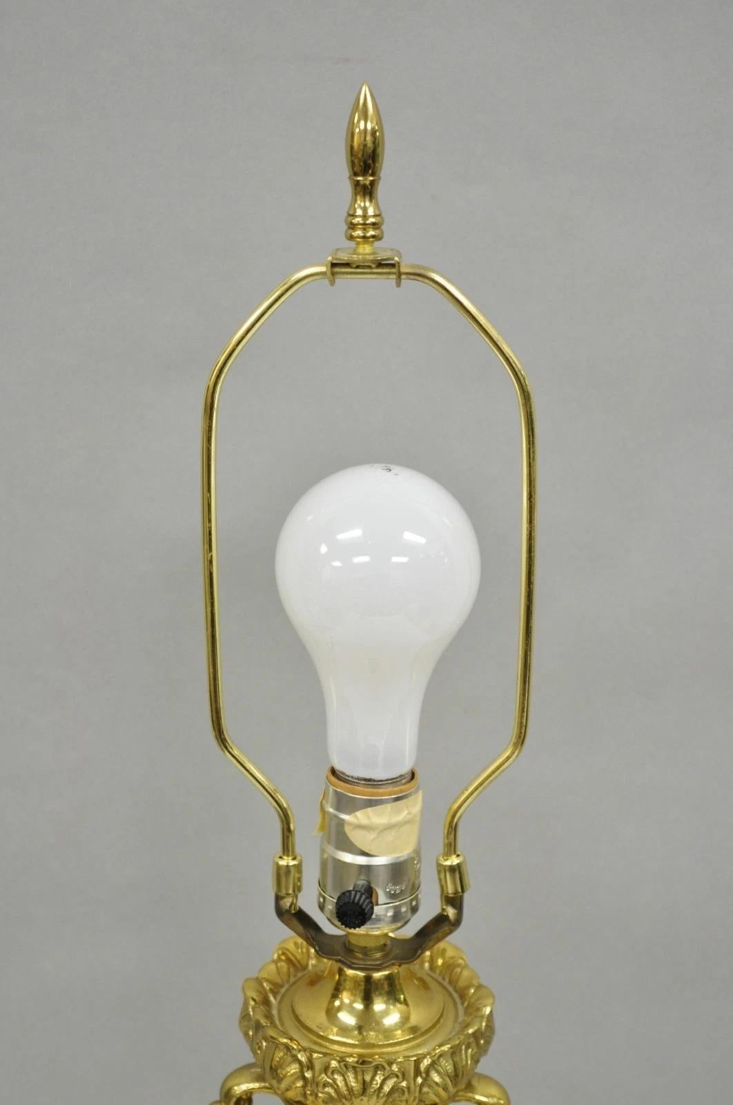 Vintage French Empire Style Ribbed Glass Column Gold Table Lamp Made in Poland en vente 1