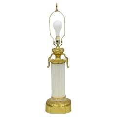 Vintage French Empire Style Ribbed Glass Column Gold Table Lamp Made in Poland