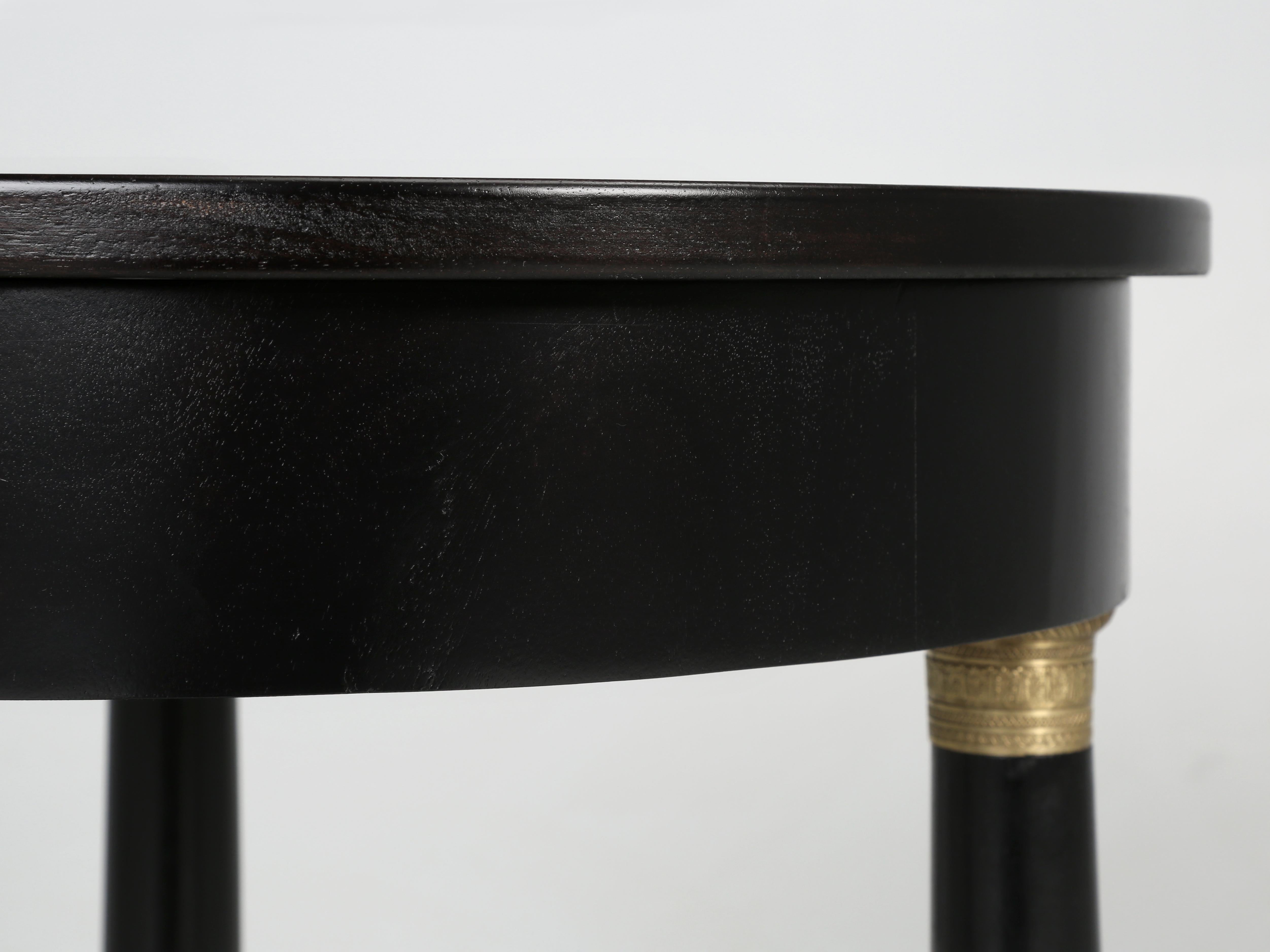 Brass Vintage French Empire Style Side Table in an Ebonized Mahogany Finish, Restored  For Sale