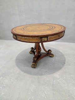 Vintage French Empire Style Tooled Leather Top Mahogany Table by Maitland Smith